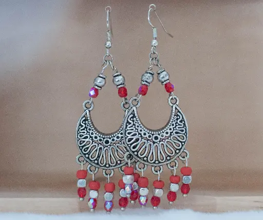[186] Boucles "Boho" pendantes rouges