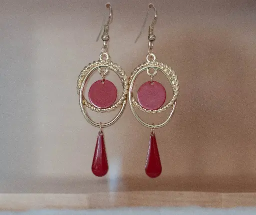 [22-138] Boucles "Chic" Dorées Rouges Noeuds